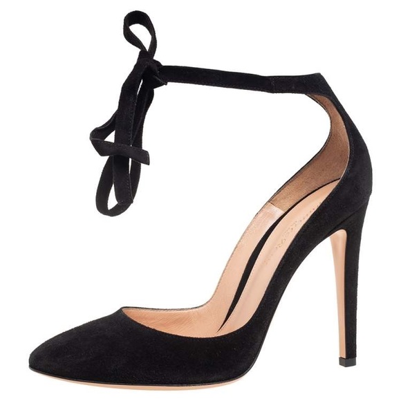 GIANVITO ROSSI Black Suede Round Toe Ankle Wrap Pumps (Size 40) - Picture 3 of 11